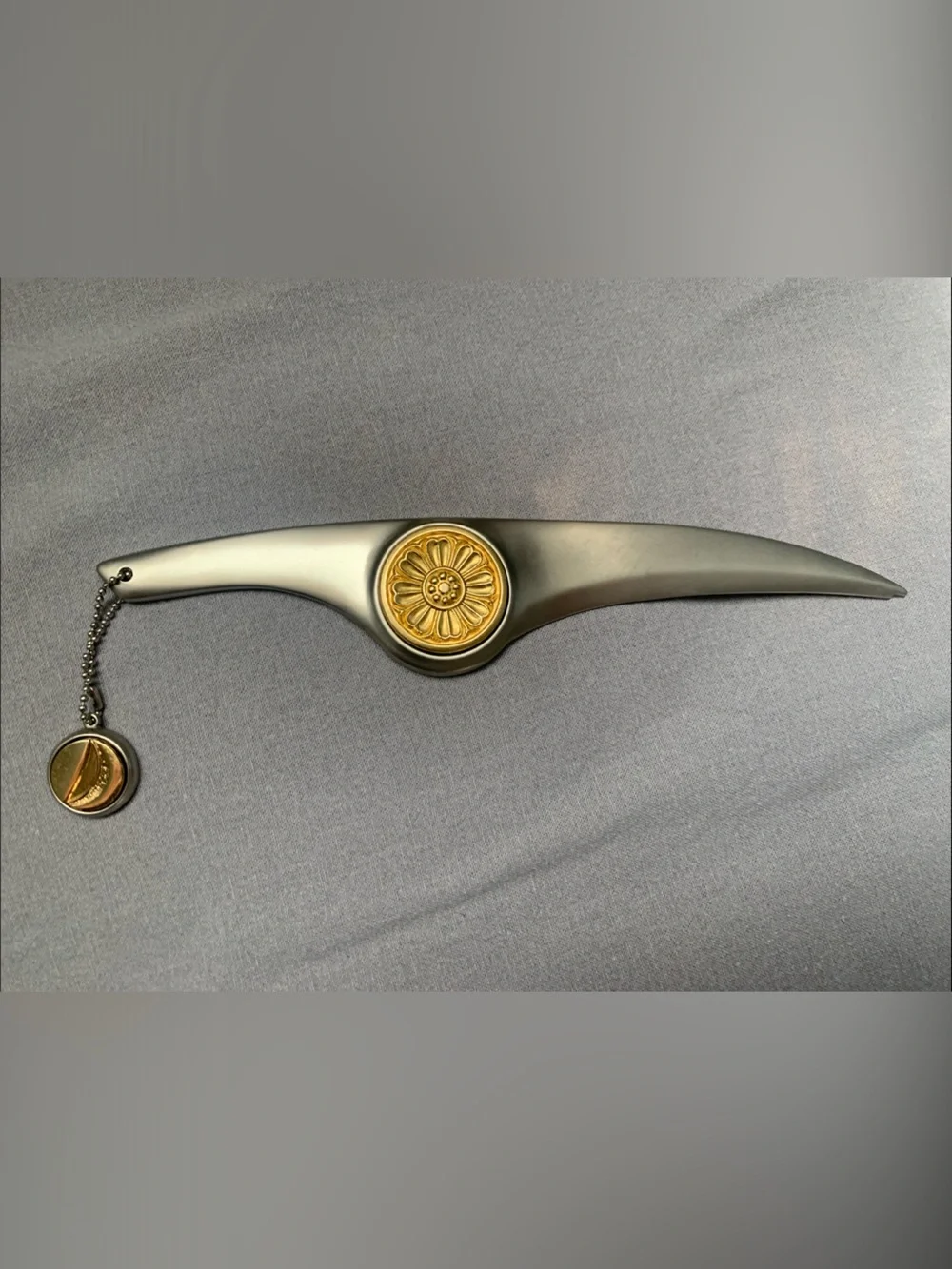 Vintage Matte Silver Letter Opener with Gold Floral Medallion